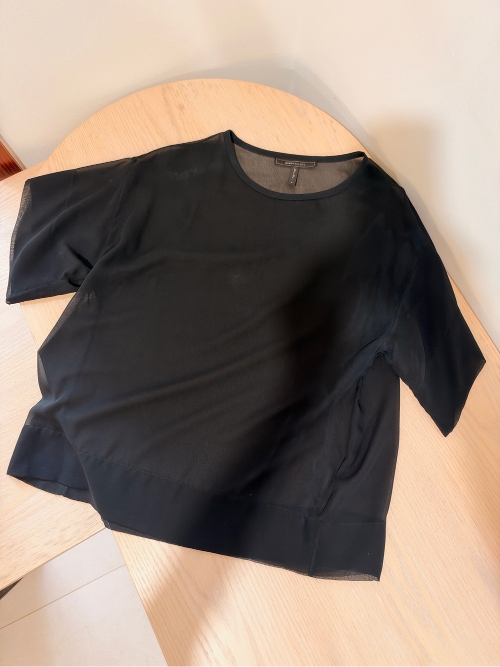 BCBGMaxAzria Sheer Black Short-Sleeve Blouse - Picture 8 of 11